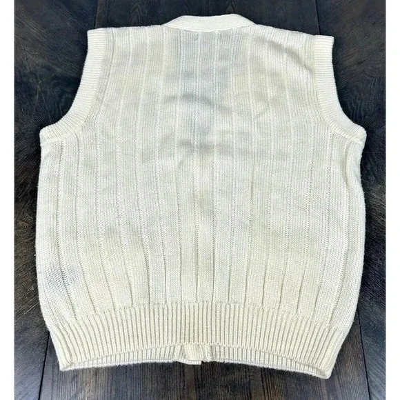 Vtg 90s Towncraft Sweater Vest Large Cable Knit Gray Grandpa Dad Buttons Pockets - Picture 8 of 8